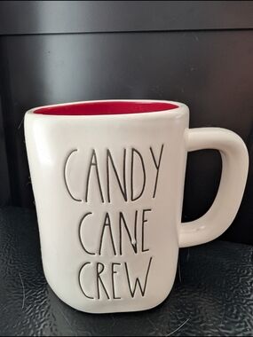 Rae Dunn White Ceramic Mug with Red Interior - Candy Cane Crew